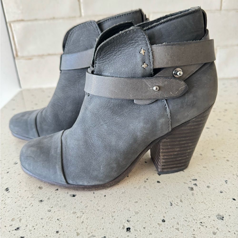 rag & bone New York Hallow Gray Leather Heeled Ankle Boots Booties Shoes Size 35 - Picture 14 of 14